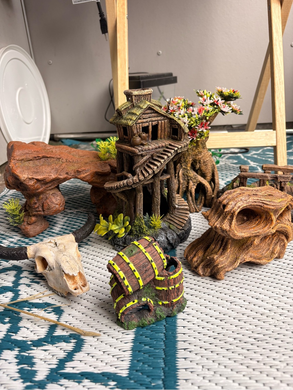 Aquarium Decorations Bundle lot - variety of items - tree, bridge, etc